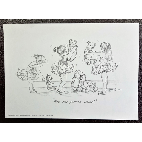 104A - 3 prints of pencil drawings of little ballerinas. Published by Steve O’Connell. Sealed. Size: 30 cm ... 