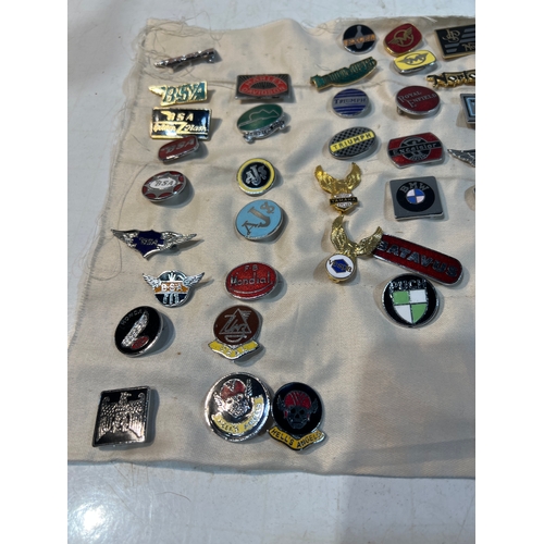 204 - Pin badge collection inc motorbike brands - BSA, BSA golden hash, Harley Davidson, hells angels, Puc... 