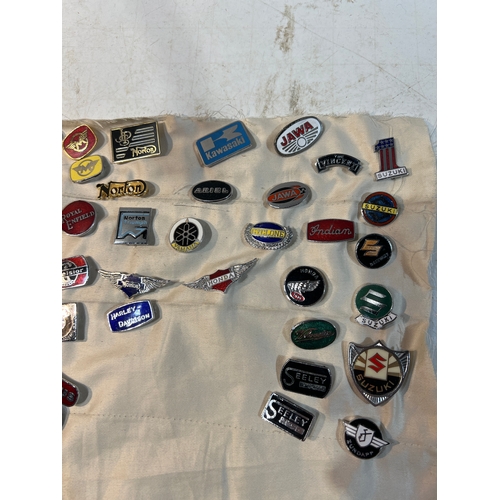 204 - Pin badge collection inc motorbike brands - BSA, BSA golden hash, Harley Davidson, hells angels, Puc... 