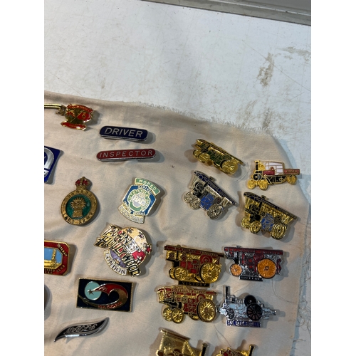 208 - Pin badge collection inc Locomotives, planet Hollywood, driver and inspector, VA, Michelin and more