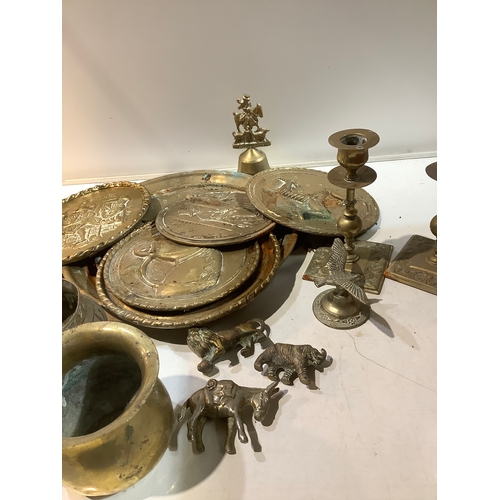 300 - Collection of brass items candlesticks pots etc