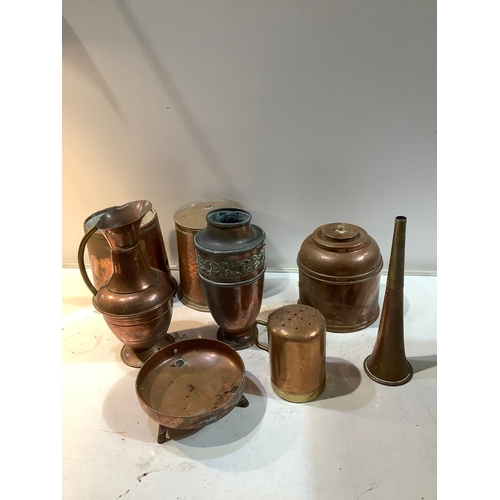 301 - Collection of copper items jug vase salt pot etc