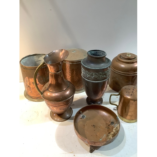 301 - Collection of copper items jug vase salt pot etc