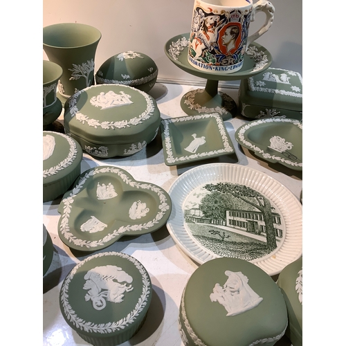 247 - Large collection of wedgewood Green jasperware plus coronation of king Edward VIII mug