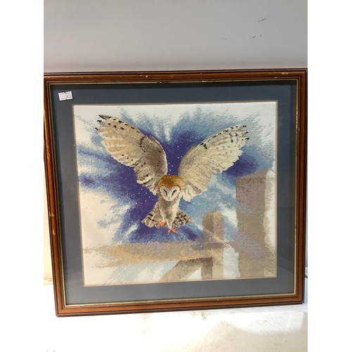 254 - Cross stitch owl framed picture