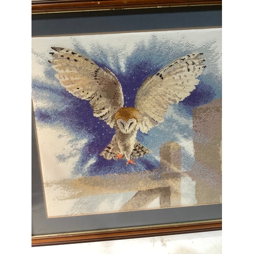 254 - Cross stitch owl framed picture