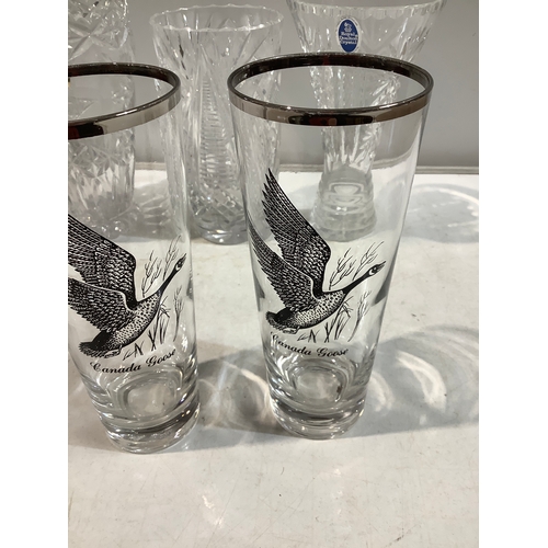 63 - Collection of vases plus 2 Canada goose glasses