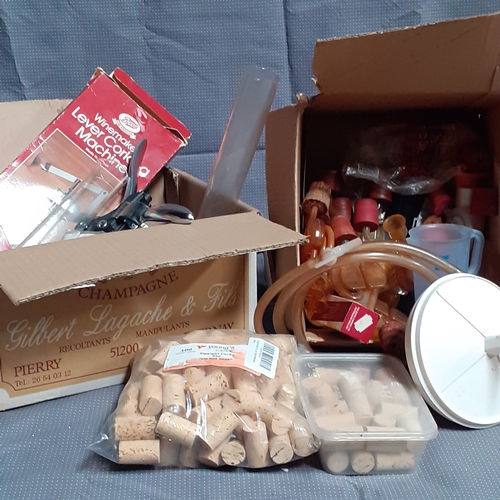 107 - Wine fermenting equipment including stoppers, corking tools, corks and more