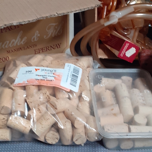 107 - Wine fermenting equipment including stoppers, corking tools, corks and more