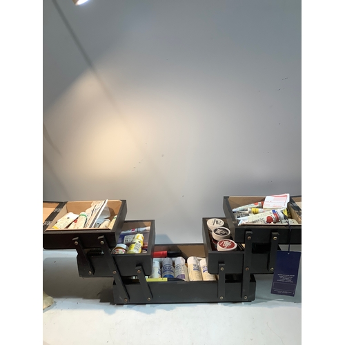 194 - Cantliver sewing box filled with artist paint