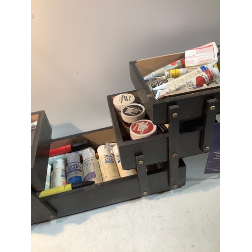 194 - Cantliver sewing box filled with artist paint