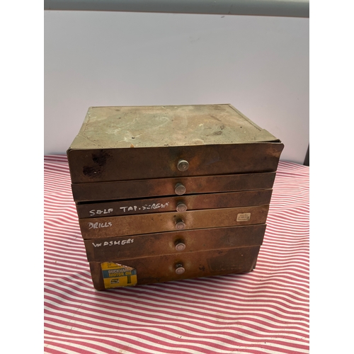 59 - Brass fronted metal set of drawers - 6 bank - 26cm high
