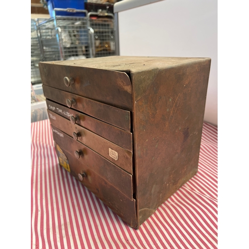 59 - Brass fronted metal set of drawers - 6 bank - 26cm high