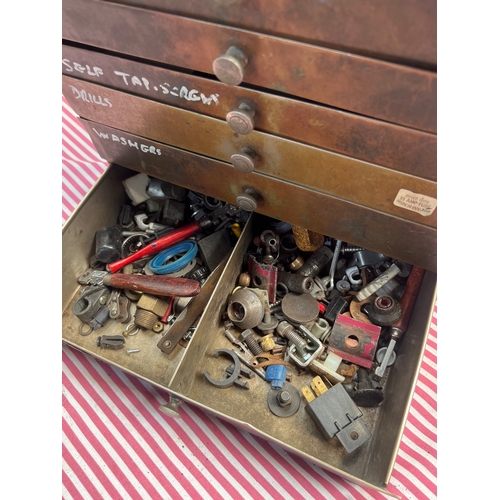 59 - Brass fronted metal set of drawers - 6 bank - 26cm high