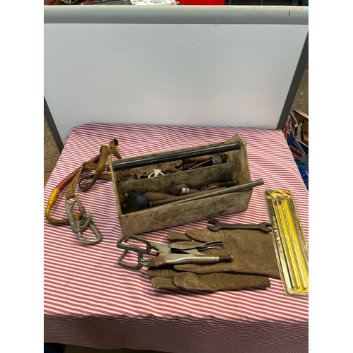 61 - Heavy duty tool case with vintage hand tools