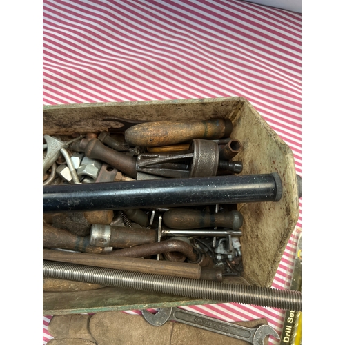 61 - Heavy duty tool case with vintage hand tools