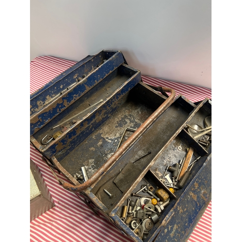 63 - Cantilever metal tool box with one other small metal box