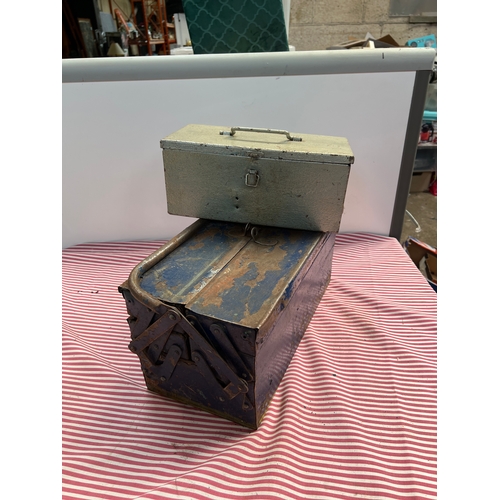 63 - Cantilever metal tool box with one other small metal box