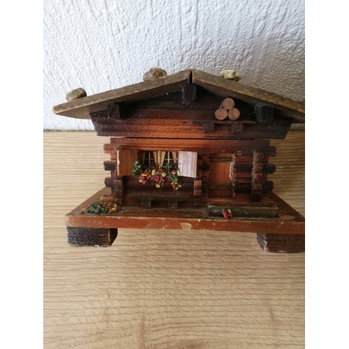 52A - 2 x small musical Swiss cottage wooden boxes 12cm x 8cm