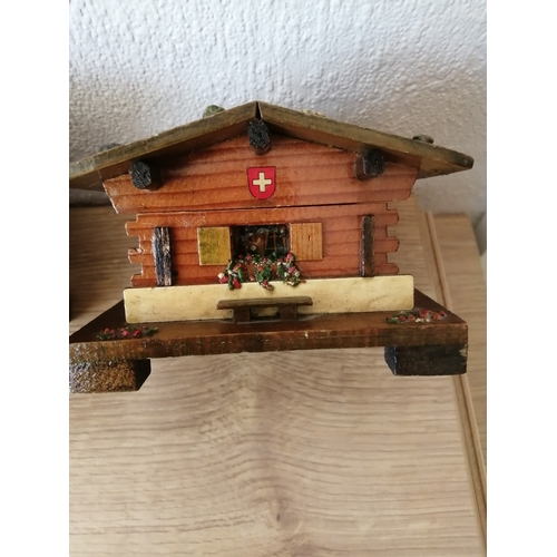 52A - 2 x small musical Swiss cottage wooden boxes 12cm x 8cm