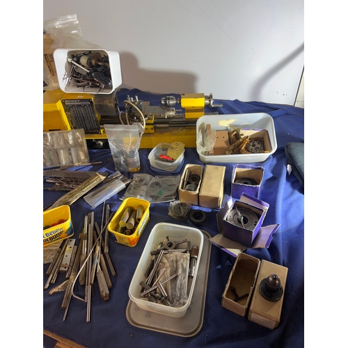 75 - HobbyMat MD65 lathe with a huge assortment of accessories inc drill bits, tap & die attachments, gea... 