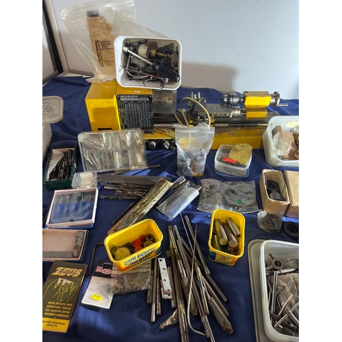 75 - HobbyMat MD65 lathe with a huge assortment of accessories inc drill bits, tap & die attachments, gea... 