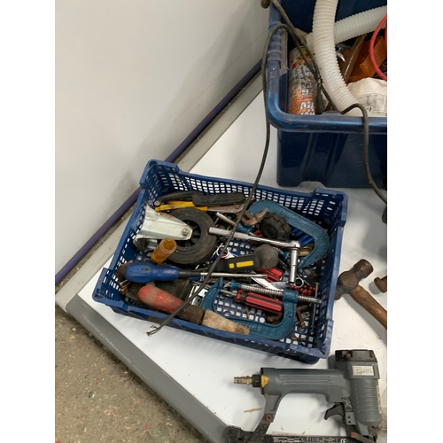 123 - Mixed lot of tools inc screwdrivers, hammers, mallets, clamps, jump leads, axe etc