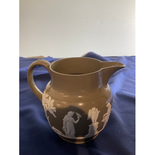 87 - 2 pieces of Wedgwood glazed jug and  trinket dish