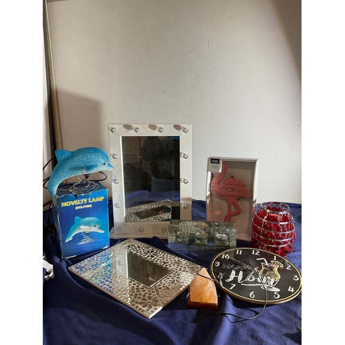143 - Mixed lot to include mirrors, candle holders lights, clocks etc