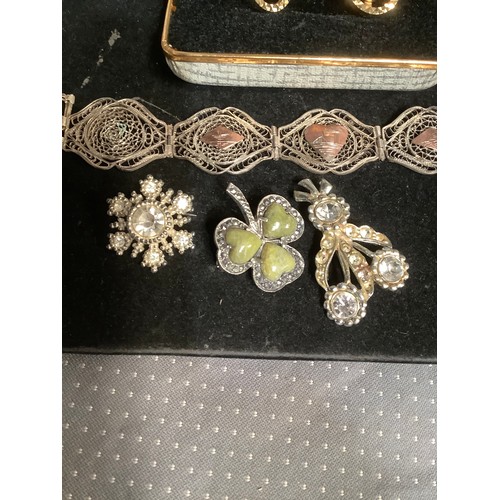 182 - Collection of brooches cuff links earrings and bracelet