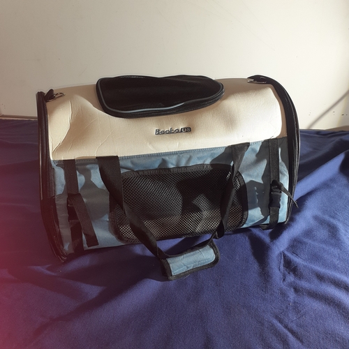 54A - Canvas pet carrier by Becko. 2 side openings and top opening. Good clean condition