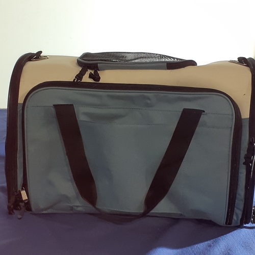54A - Canvas pet carrier by Becko. 2 side openings and top opening. Good clean condition
