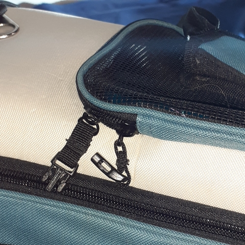 54A - Canvas pet carrier by Becko. 2 side openings and top opening. Good clean condition