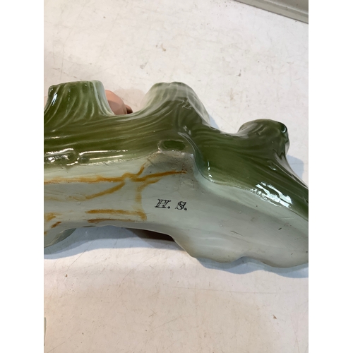 44 - Vintage German H.S china piglets on log posey vase