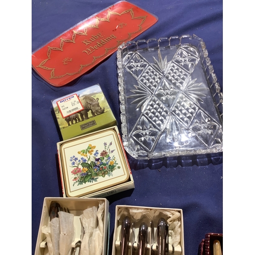 51 - Collection of of knives, forks, spoons, coasters & glassware