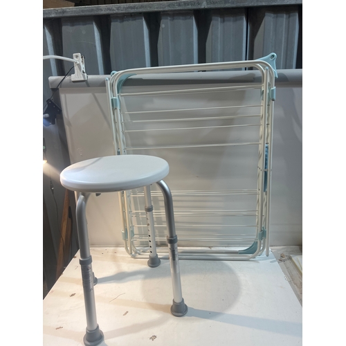 58 - Metal clothes airer in good condition and small mobility stool