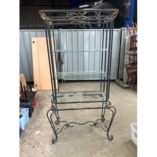 Modern wrought iron display unit with glass shelves - 195H x 107W x 65D ...