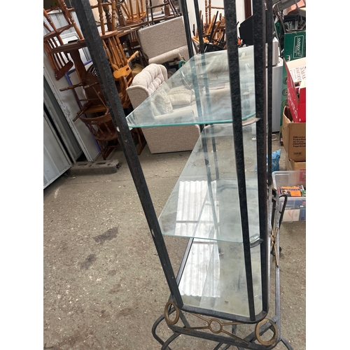 Modern wrought iron display unit with glass shelves - 195H x 107W x 65D ...