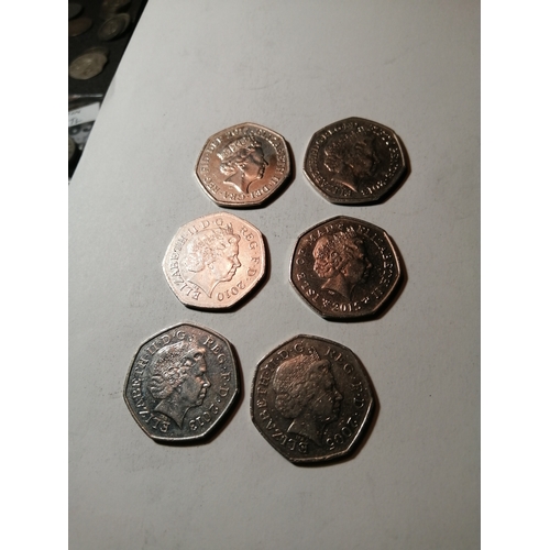 320A - COINS : 6 x mixed 50p coins