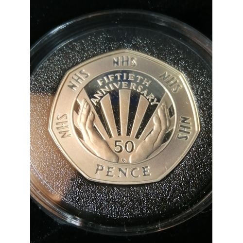 329A - COINS : 1998 silver proof PIEDFORT 50p (NHS) in blue presentation box