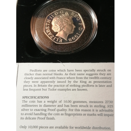 329A - COINS : 1998 silver proof PIEDFORT 50p (NHS) in blue presentation box