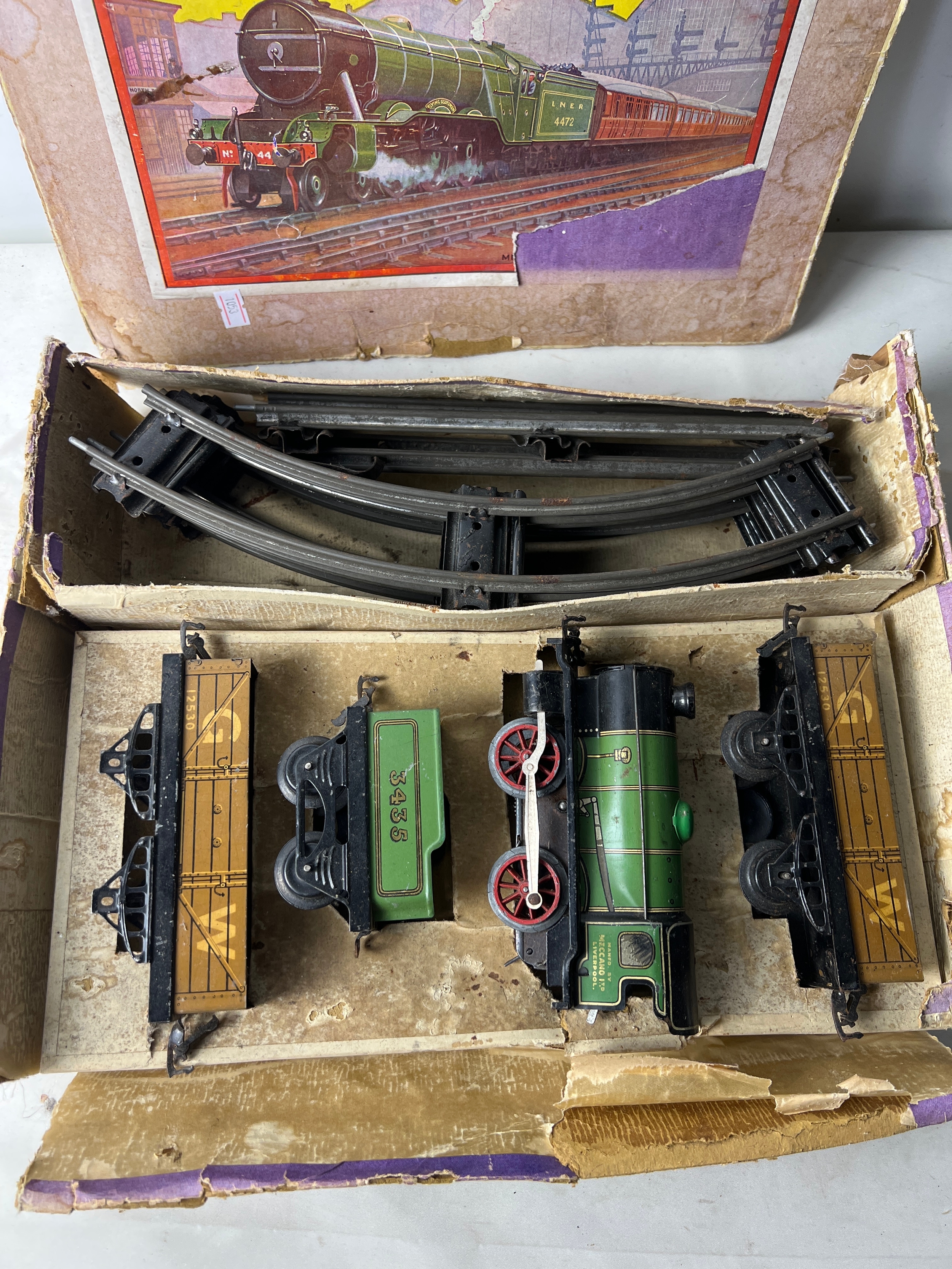 Meccano Hornby clockwork train set with box
