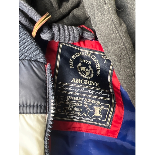 198 - Red white & blue size L hoodies gillet and Omni khaki coat