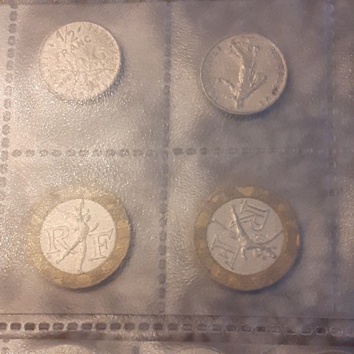 312A - Various Belgique and French Francs and Cents. Includes half Franc 20 Franc, 50 Franc coins and more.... 