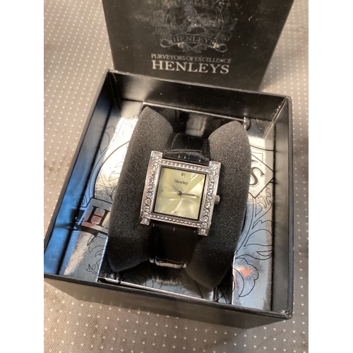 239 - Henley ladies square face watch with crystals surround