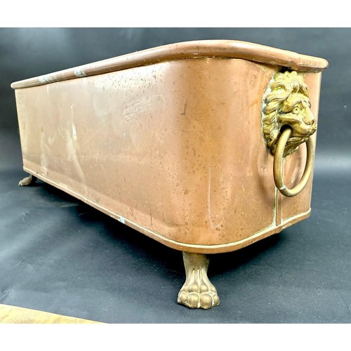 229 - Copper and brass planter, on claw feet - one missing