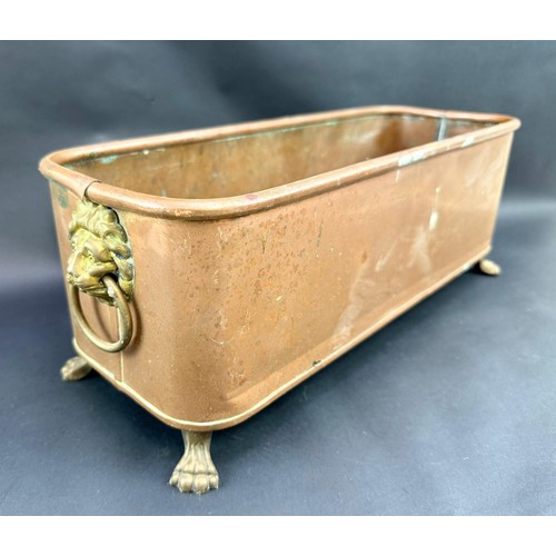 229 - Copper and brass planter, on claw feet - one missing