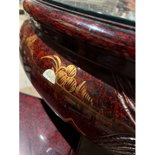 254 - A fantastic example of a Chinese hardwood circular glazed table and 4 stools - mother of pearl inlay... 