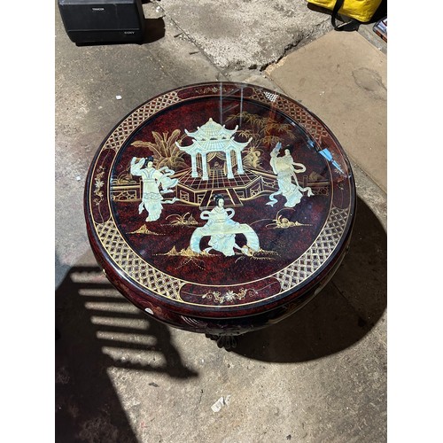 254 - A fantastic example of a Chinese hardwood circular glazed table and 4 stools - mother of pearl inlay... 