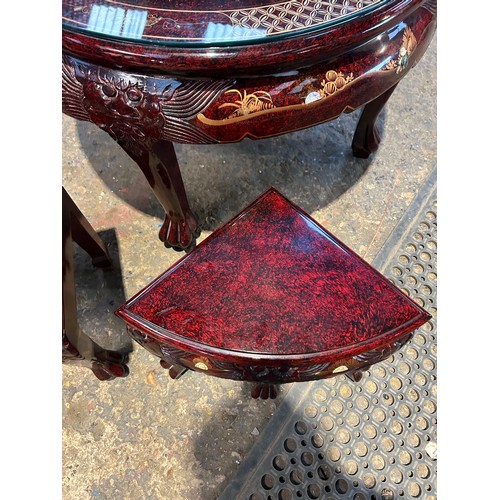 254 - A fantastic example of a Chinese hardwood circular glazed table and 4 stools - mother of pearl inlay... 